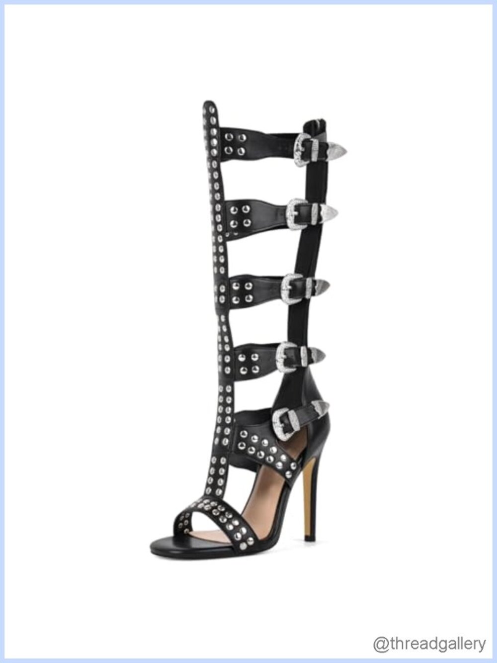 Knee High Gladiator Sandals Rivets Back Zip Studded Heels Women
